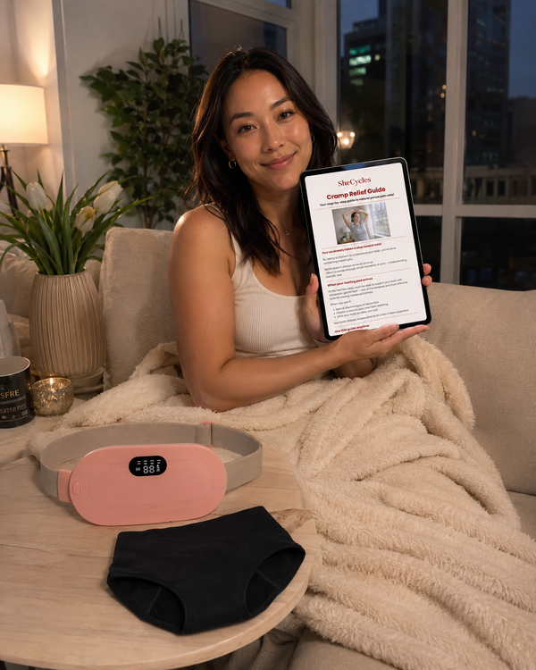Woman relaxing with heating pad